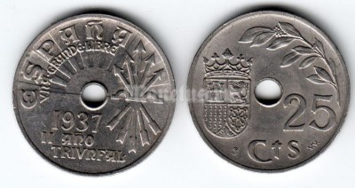 монета Испания 25 сантимов 1937 год