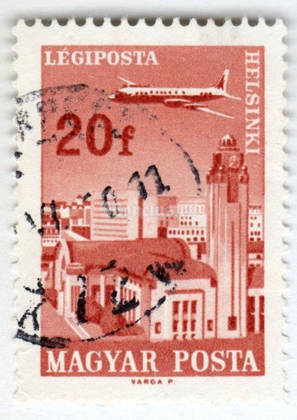 марка Венгрия 20 филлер "Helsinki" 1966 год Гашение