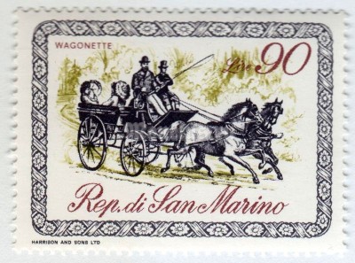 марка Сан-Марино 90 лир "Break-Kutsche / Wagonette" 1969 год