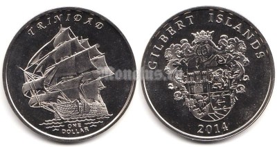 Монета Острова Гилберта 1 доллар 2014 год Испанский линейный корабль первого ранга Santisima Trinidad