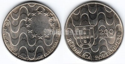 монета Португалия 200 эскудо 1992 год - Председательство Португалии в Европейском сообществе