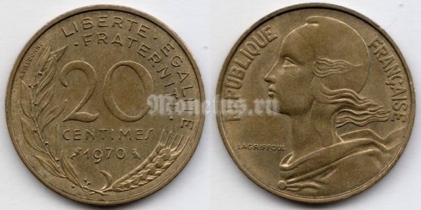 монета Франция 20 сантимов 1970 год