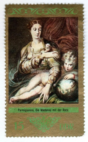марка ГДР 15 пфенниг "Madonna with Rose (Parmigianino)" 1973 год Гашение