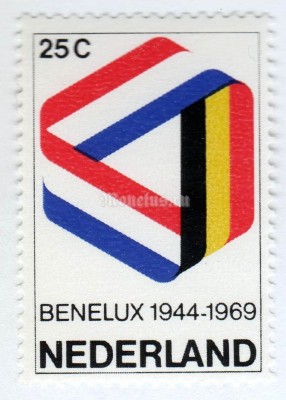 марка Нидерланды 25 центов "Flag ribbon" 1969 год