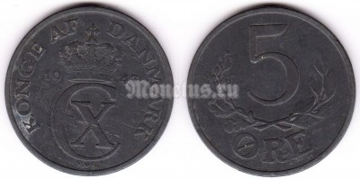 монета Швеция 5 эре 1943 год