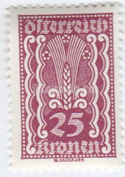 марка Австрия 25 крон "Symbolism: ear of corn" 1922 год