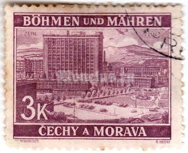 марка Богемия и Моравия 3 крон "Zlín" 1939 год Гашение