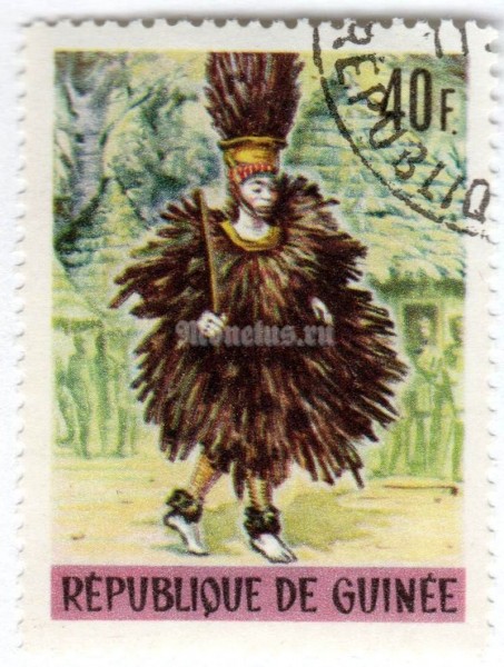 марка Гвинея 40 франков "Birdman dance*" 1966 год Гашение