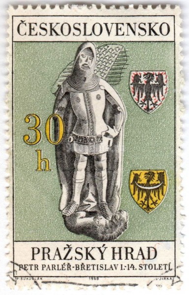 марка Чехословакия 30 геллер "Tombstone of Bretislav I. (1370)" 1968 год Гашение