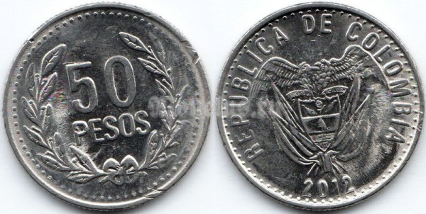 монета Колумбия 50 песо 2012 год