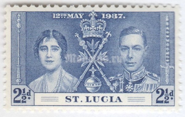 марка Сент-Люсия 2 1/2 пенни "King George VI and Queen Elizabeth I" 1937 год