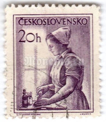 марка Чехословакия 20 геллер "Nurse" 1954 год Гашение