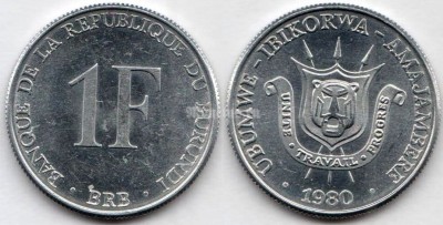 монета Бурунди 1 франк 1980 год