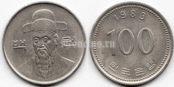 монета Южная Корея 100 вон 1983 год