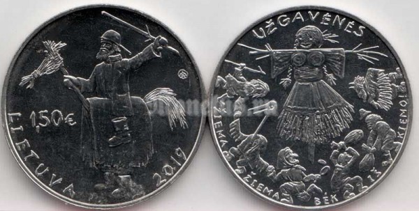 монета Литва 1.5 евро 2019 год - Масленица
