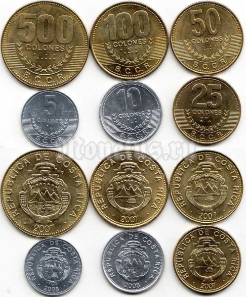 Коста-Рика набор из 6-ти монет 2007-2008 годы