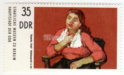 марка ГДР 35 пфенниг "Girl's portrait in Red" 1974 год