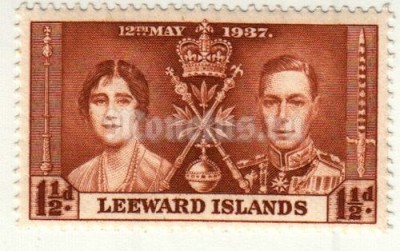марка Подветренные Антильские острова 1 1/2 пенни "Коронация" 1937 год