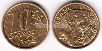 монета Бразилия 10 сентаво 1998 год