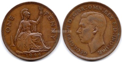 монета Великобритания 1 пенни 1944 год
