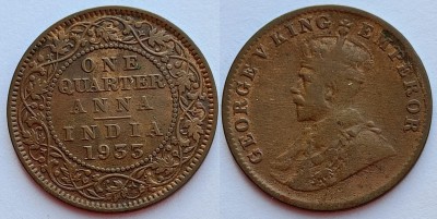 монета Британская Индия 1/4 анна 1933 год Георг V