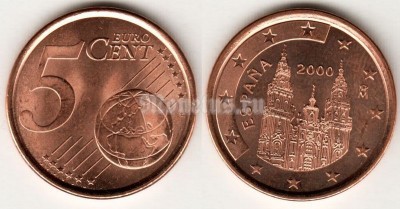 монета Испания 5 евро центов 2000 год