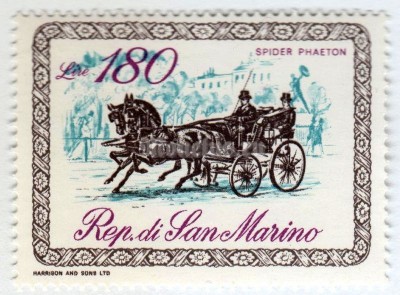 марка Сан-Марино 180 лир "Spider phaeton" 1969 год