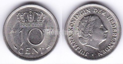 монета Нидерланды 10 центов 1957 год