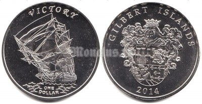 Монета Острова Гилберта 1 доллар 2014 год Линейный корабль первого ранга Королевского флота Великобритании HMS Victory