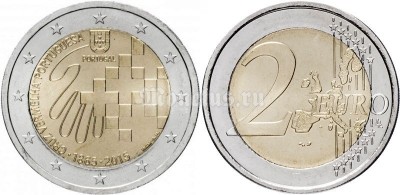 монета Португалия 2 евро 2015 год 150 лет Красному Кресту