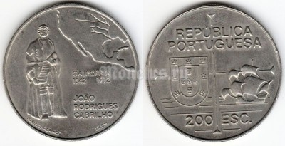 монета Португалия 200 эскудо 1992 год - 450 лет открытию Калифорнии