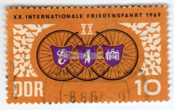 марка ГДР 10 пфенниг "City Crest" 1967 год Гашение