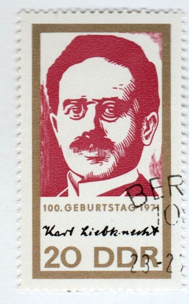 марка ГДР 20 пфенниг "Liebknecht, Karl" 1971 год Гашение