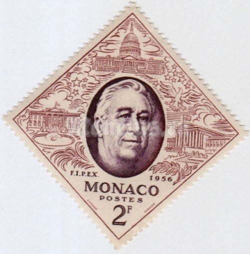 марка Монако 2 франка "Franklin Delano Roosevelt (1882-1945)" 1956 год