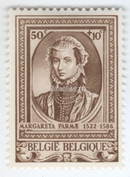 марка Бельгия 50+10 сентим "Margaret of Parma (1522 - 1586)" 1941 год