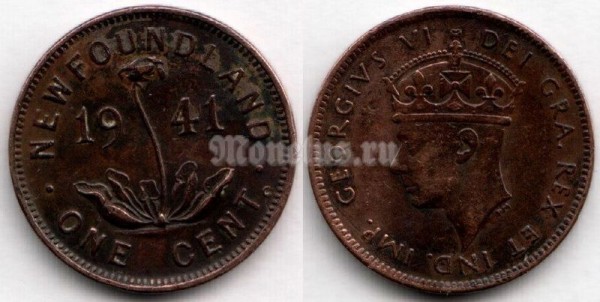 монета Ньюфаундленд 1 цент 1941 год - Георг VI