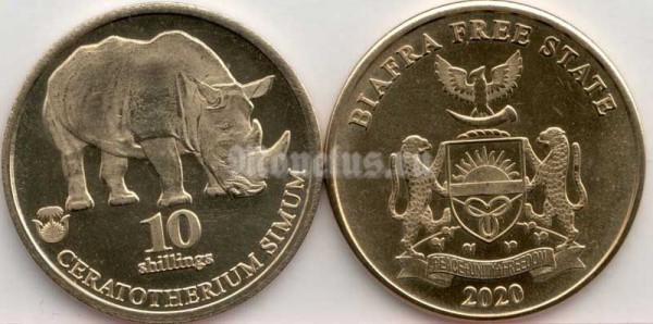 монета Биафра 10 шиллингов 2020 год - монета Биафра 10 шиллингов 2020 год - Носорог
