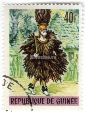 марка Гвинея 40 франков "Birdman dance**" 1966 год Гашение