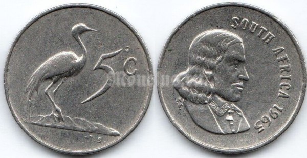 монета Южная Африка 5 центов 1965 год