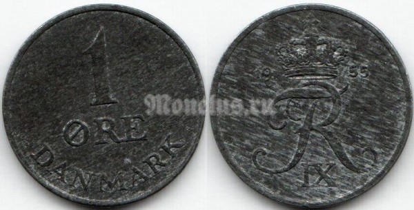 монета Дания 1 эре 1955 год