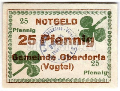 Нотгельд Германия 25 пфеннигов 1918 год Vogtei