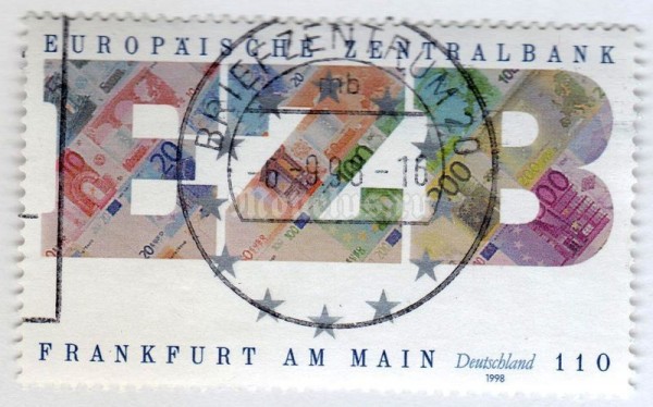 марка ФРГ 110 пфенниг "European Central Bank" 1998 год Гашение