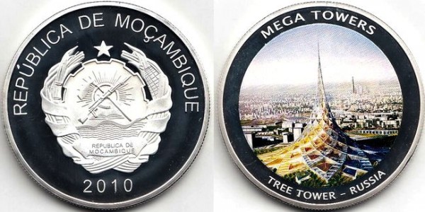 Мозамбик монетовидный жетон 2010 год - Башня в России