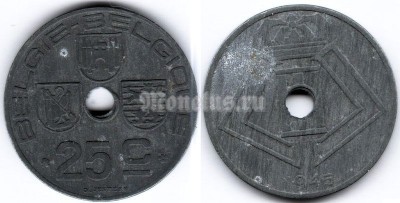 монета Бельгия 25 сантимов 1945 год