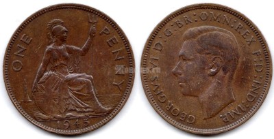 монета Великобритания 1 пенни 1945 год