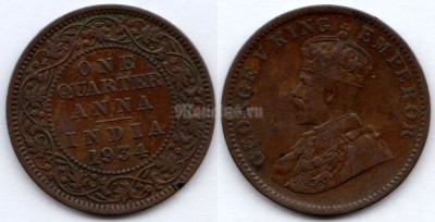 монета Британская Индия 1/4 анна 1934 год Георг V
