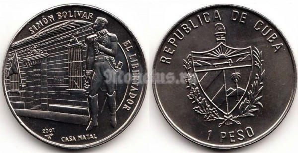 монета Куба 1 песо 2001 год - Симон Боливар