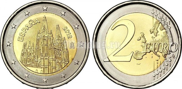 монета Испания 2 евро 2012 год - ЮНЕСКО - Кафедральный собор в городе Бургос