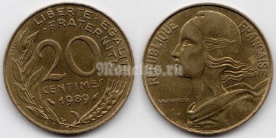 монета Франция 20 сантимов 1989 год
