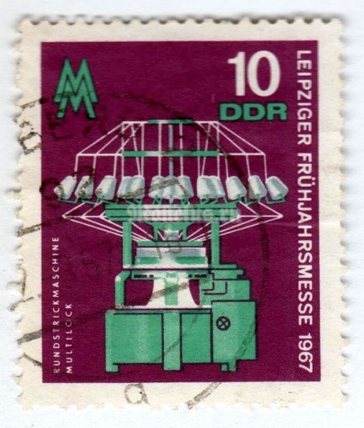 марка ГДР 10 пфенниг "Knitting machine" 1967 год Гашение